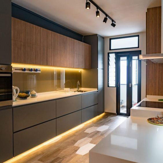 Gabinete de cocina de villa / apartamento con material de MDF MR súper duradero y acabado gris mate