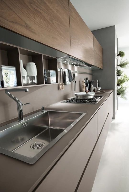 Gabinete de cocina de villa / apartamento con material de MDF MR súper duradero y acabado gris mate