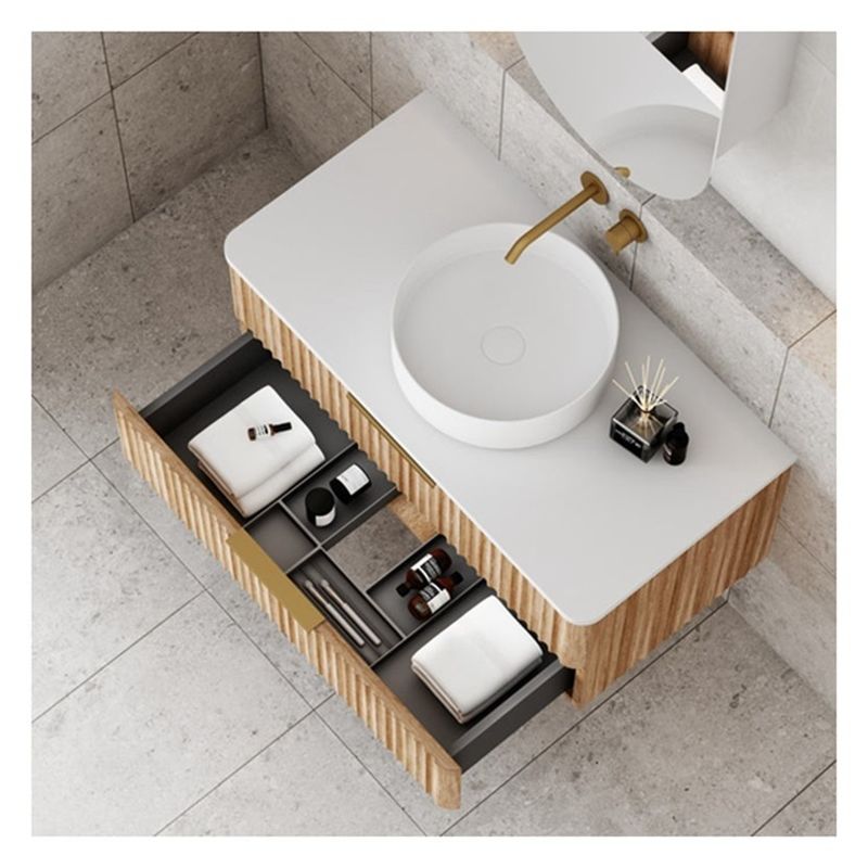Apartamento Baño Vanidad con panel de puertas de madera maciza y personalizado de madera ligera de grano