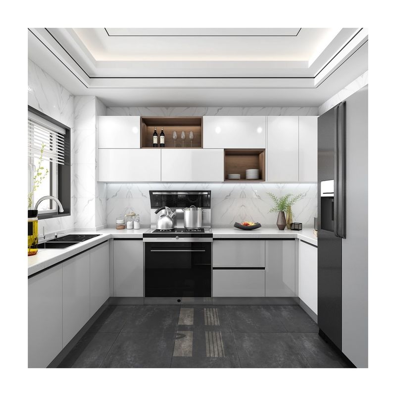 Diseño moderno estilo material de carcasa brillante gabinete de cocina de alta gama personalizado con maquinaria Blum