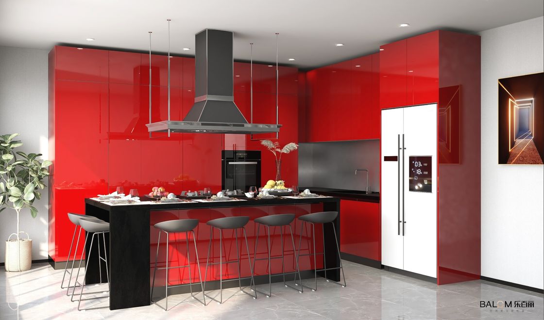 Diseño moderno estilo material de carcasa brillante gabinete de cocina de alta gama personalizado con maquinaria Blum