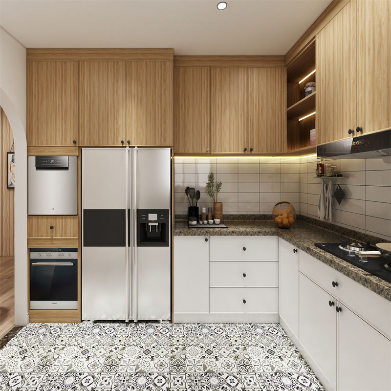 Diseño moderno YALIG Armarios de cocina de madera de color mate con cajones en blanco y negro