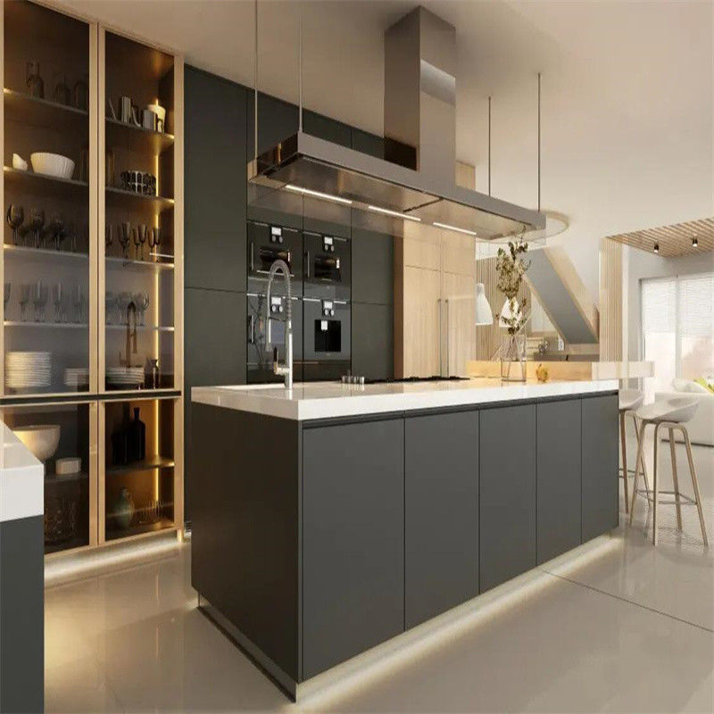 El gabinete de cocina de madera contrachapada gris de gama alta YALIG con ventaja impermeable y resistente al fuego