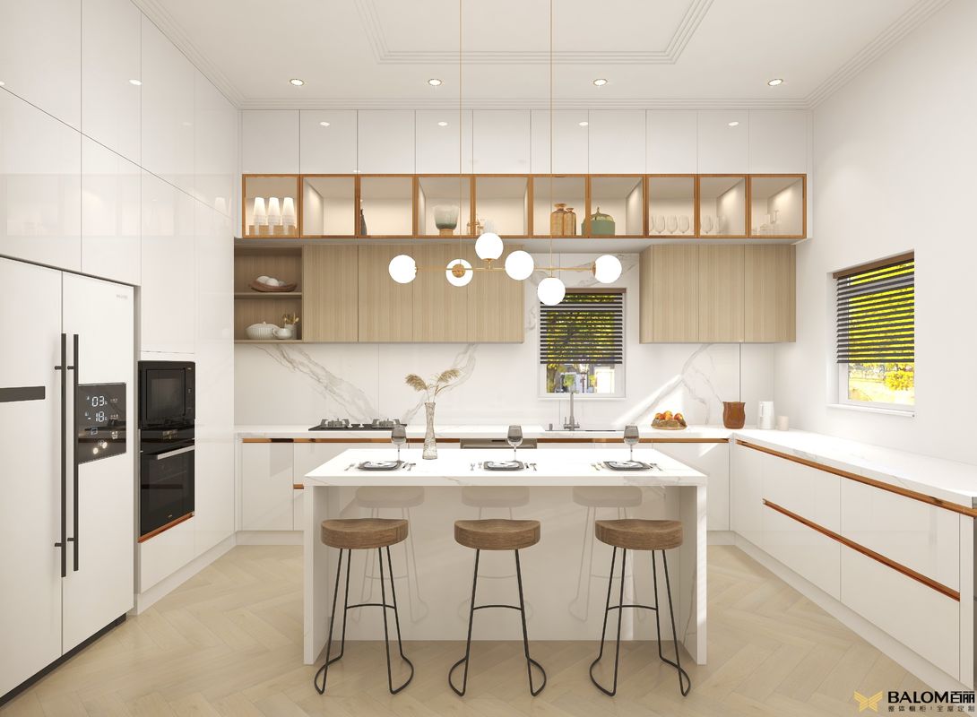 Gabinete de cocina de colores brillantes personalizados para una limpieza fácil en apartamentos de muebles populares