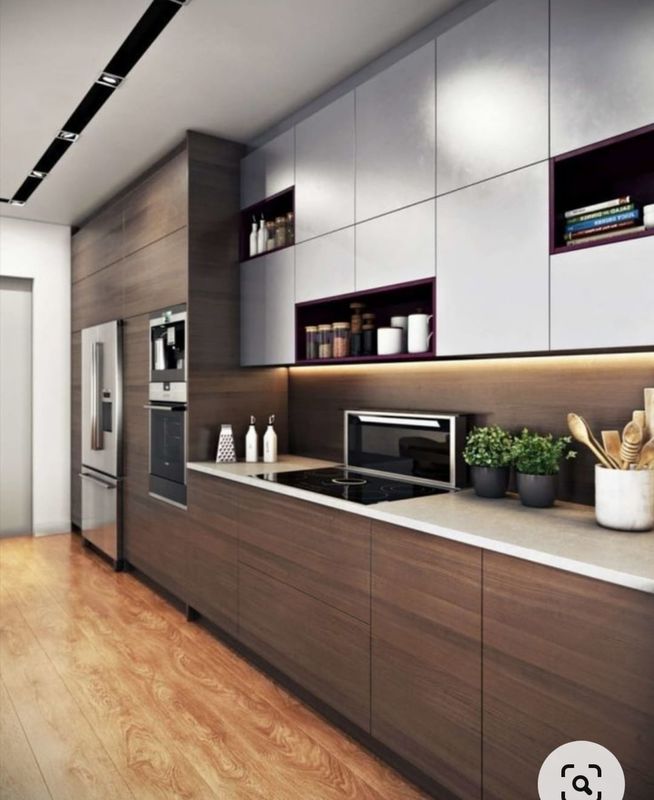 Armarios de cocina modulares 2024 Color de chapa personalizado para cocina de lujo de madera moderna