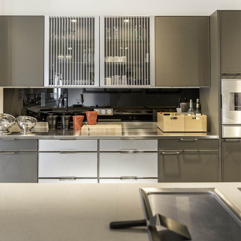 Color de carilla de diseño moderno Modular gabinetes de cocina de madera sólida