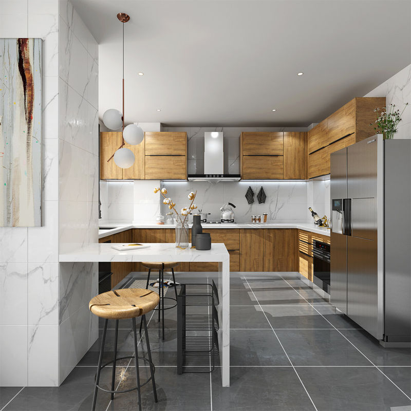 Color de carilla de diseño moderno Modular gabinetes de cocina de madera sólida