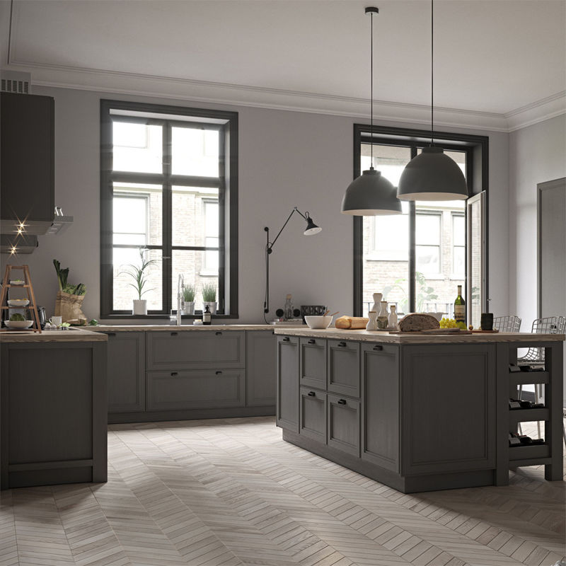 Cabinet de cocina de madera personalizado con color de carilla y accesorios para contenedores de residuos