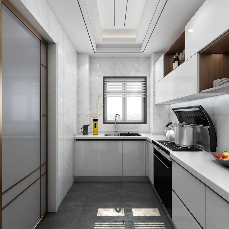 Interior de gabinete de cocina de laminado gris Color de carilla personalizado para la renovación de apartamentos