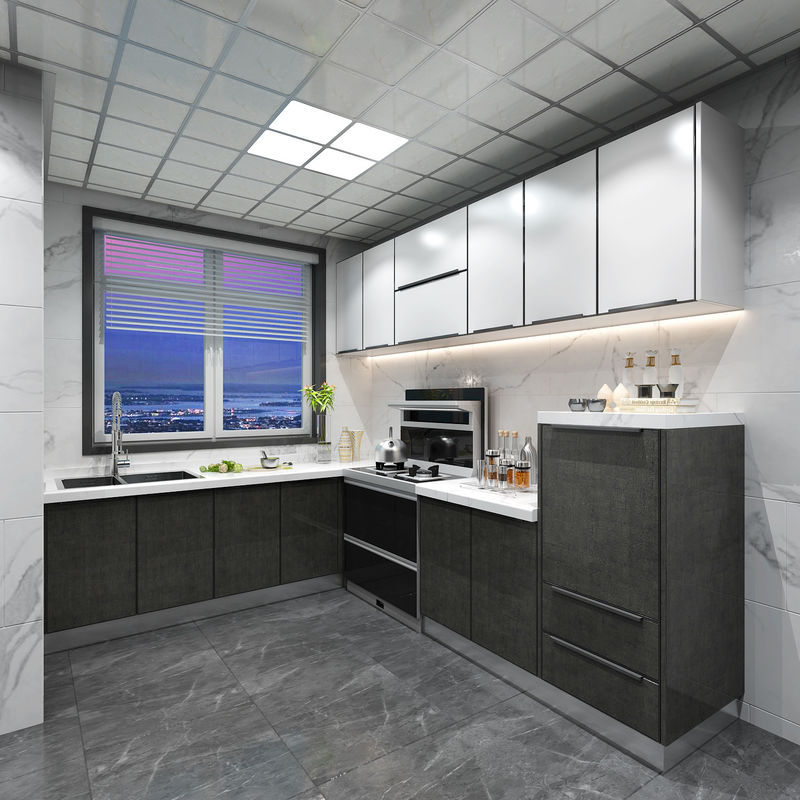 Interior de gabinete de cocina de laminado gris Color de carilla personalizado para la renovación de apartamentos