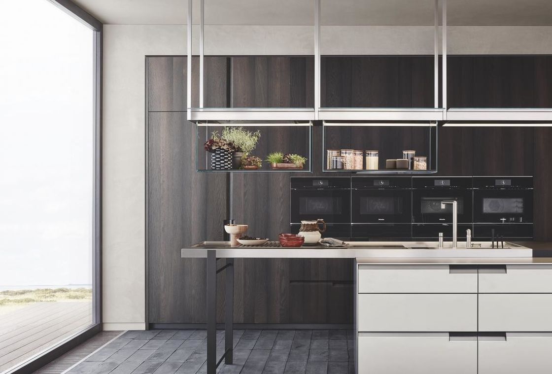 Set de gabinete de cocina chino moderno con mano de obra fina y bordes de escritorio de borde plano