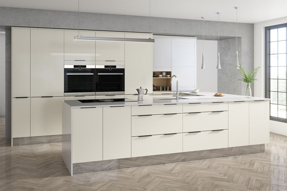 Set de gabinete de cocina chino moderno con mano de obra fina y bordes de escritorio de borde plano