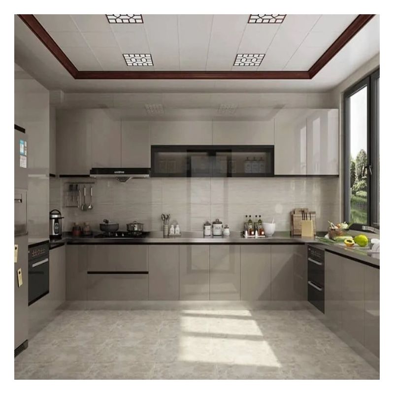 Armarios de cocina modulares personalizados con diseño sin pintura brillante y panel de puerta del agitador