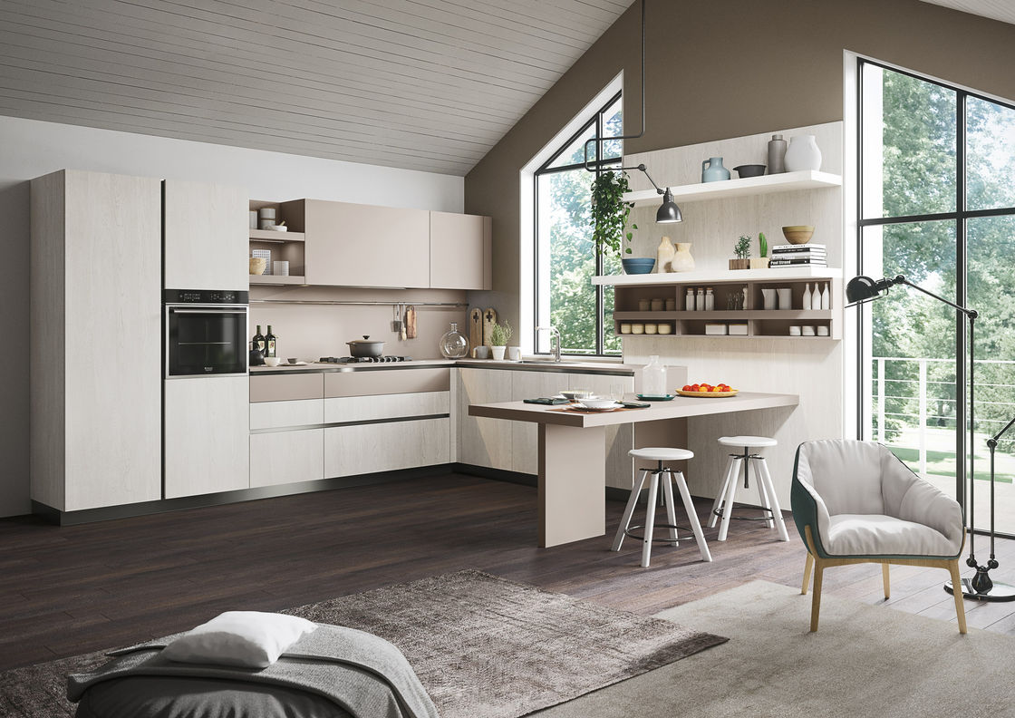 Tamaño personalizado de madera blanca de lujo Apartamento gabinetes de cocina conjuntos con contenedor de residuos