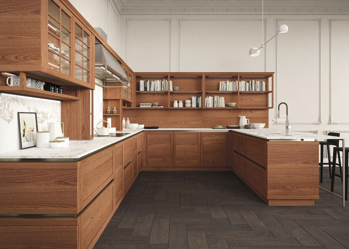 Tamaño personalizado de madera blanca de lujo Apartamento gabinetes de cocina conjuntos con contenedor de residuos