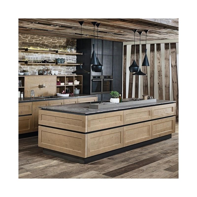 Armarios de cocina de madera maciza con bordes de encimera con bordes de escritorio y material de puerta MDF