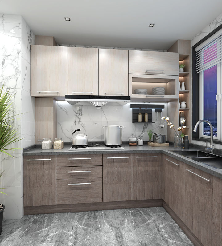 Material de puerta de madera contrachapada de borde plano de alta gama impermeable de diseño moderno gabinete de cocina modular