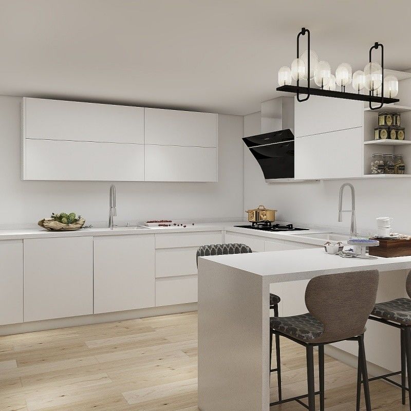 Armarios de cocina modulares YALIG Barras azules de hardware de madera contrachapada de cartón de tamaño personalizado