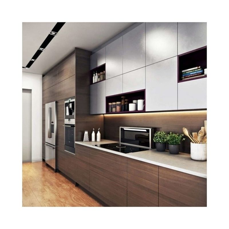 Pintura de laca de color de chapa personalizada gabinetes de cocina modernos de villa / apartamento