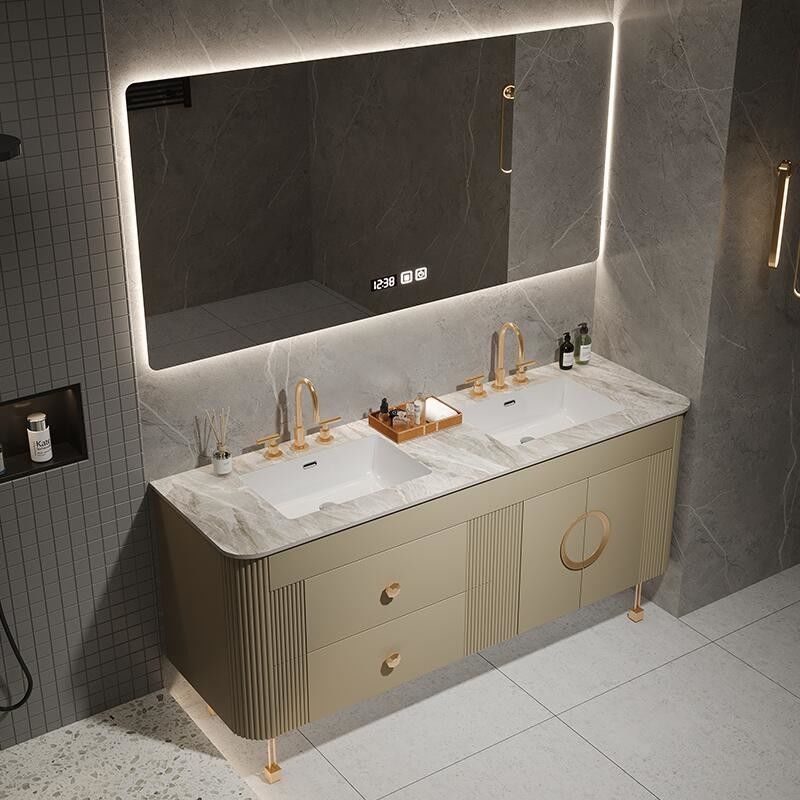 MR-MDF estilo europeo de lujo moderno de doble lavabo de baño de la vanidad para el pedido personalizado