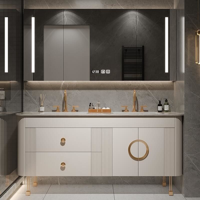 MR-MDF estilo europeo de lujo moderno de doble lavabo de baño de la vanidad para el pedido personalizado