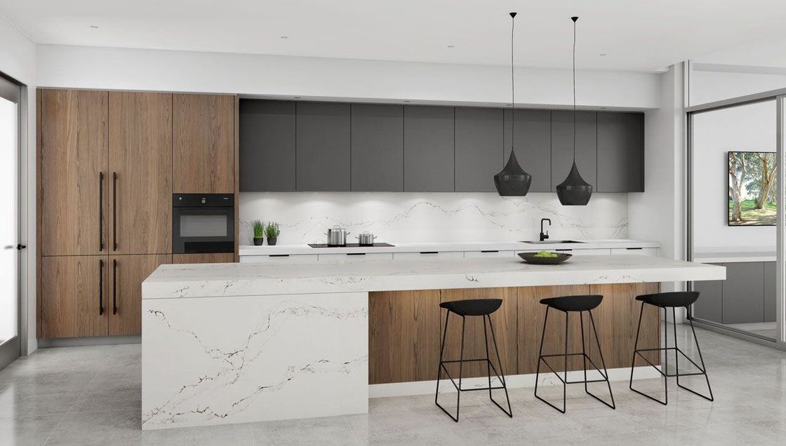 Panel de puerta pintado Hpl Tratamiento de superficie gabinete de cocina para cocina moderna en Qatar