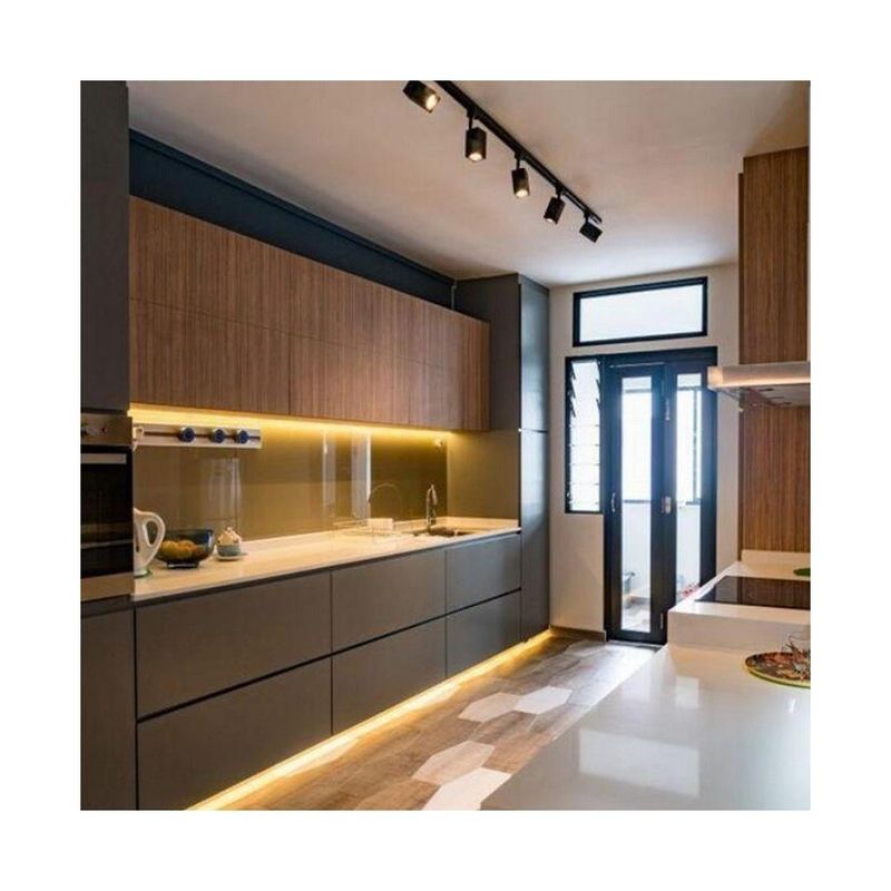 Moderno estilo Melamina tablero gabinete de cocina para lujo Smart muebles de madera apartamento