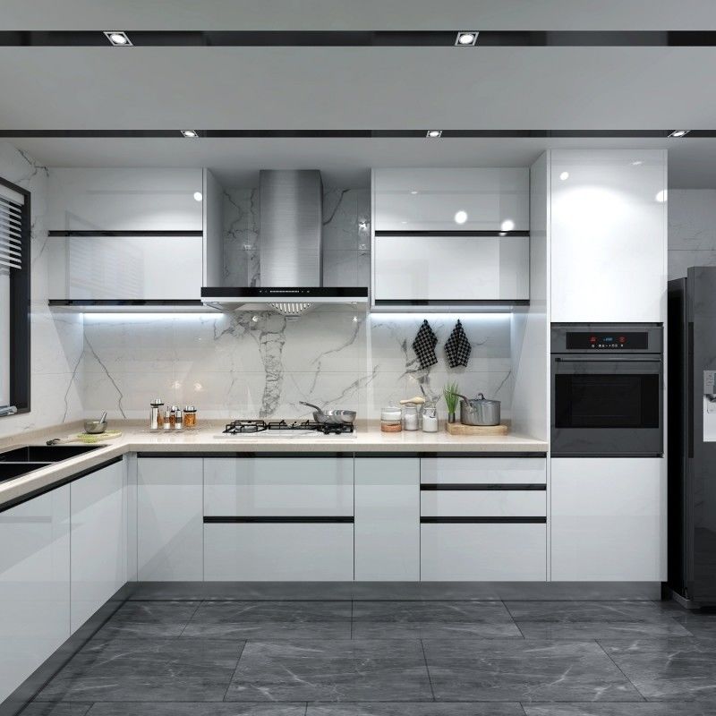 Blum Hardware Diseño moderno Light Box Gabinete de cocina para diseño de cocinas pequeñas de colores