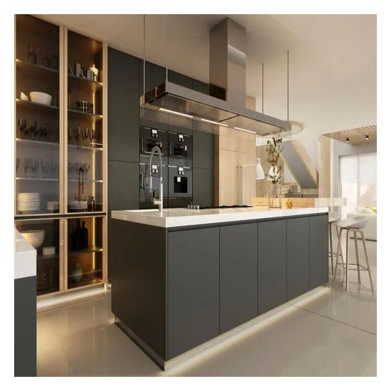Armarios de cocina de madera sólida de color personalizado para una limpieza fácil en un diseño minimalista