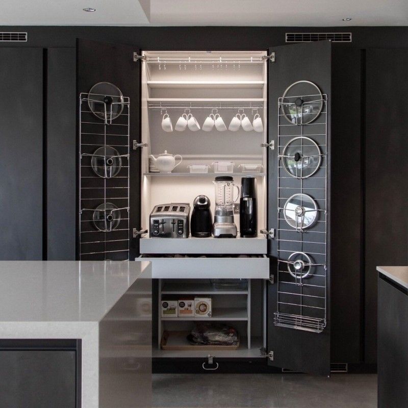 Mucho ODM / OEM Negro gabinete de cocina a medida de pared única con isla grande y Blum
