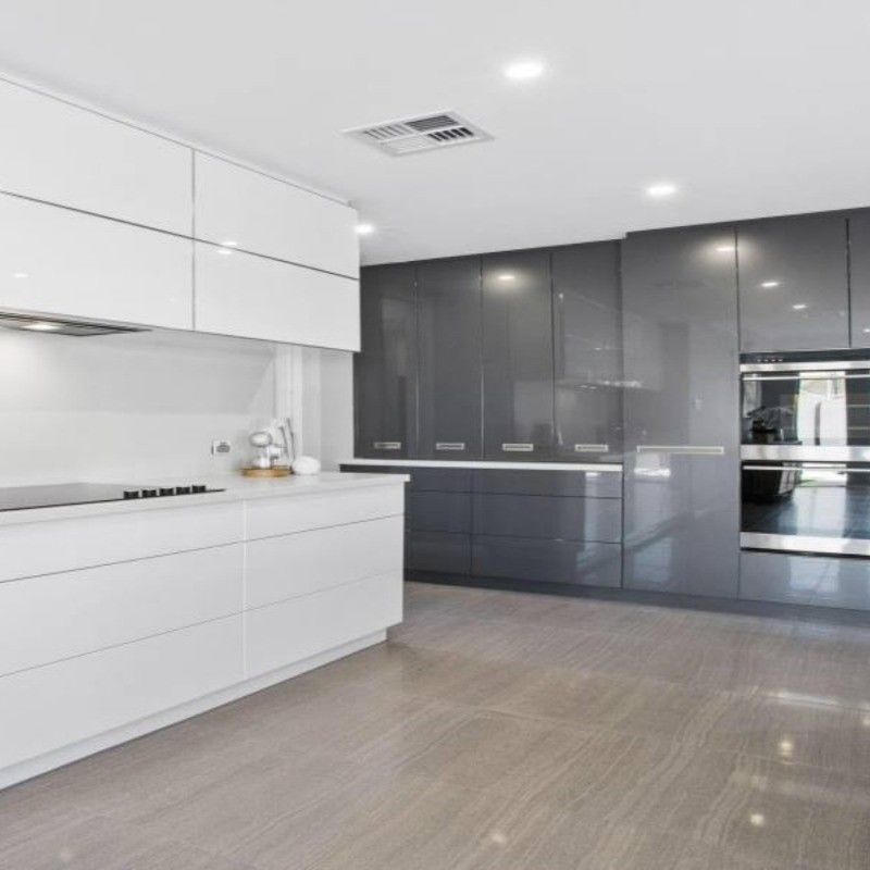 Mucho ODM / OEM Negro gabinete de cocina a medida de pared única con isla grande y Blum