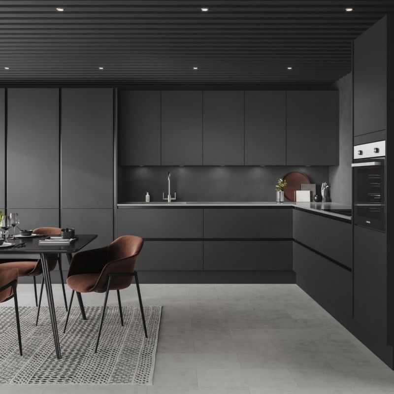 Mucho ODM / OEM Negro gabinete de cocina a medida de pared única con isla grande y Blum