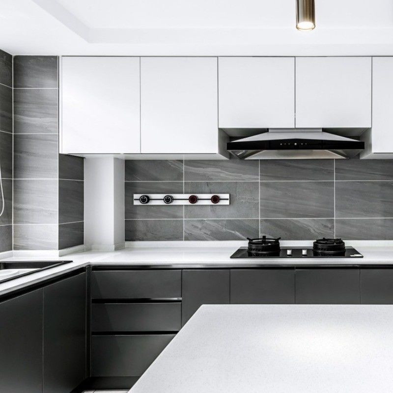 Mucho ODM / OEM Negro gabinete de cocina a medida de pared única con isla grande y Blum