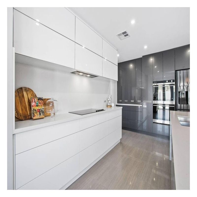 Tamaño personalizado Gabinete de cocina de diseño moderno de alta gama con islas y acabado brillante