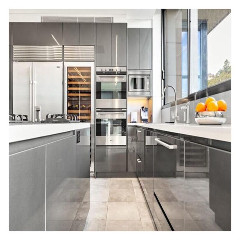 Tamaño personalizado Gabinete de cocina de diseño moderno de alta gama con islas y acabado brillante