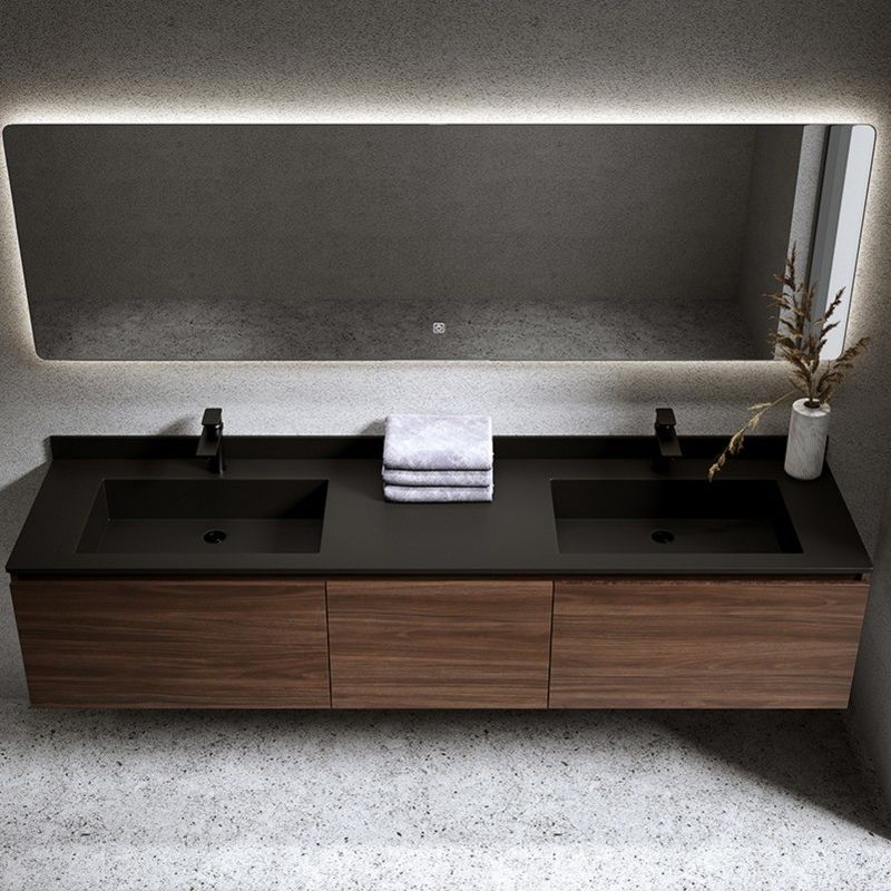 Muebles modernos gabinetes de baño con puertas con espejo y encimera de piedra de cuarzo