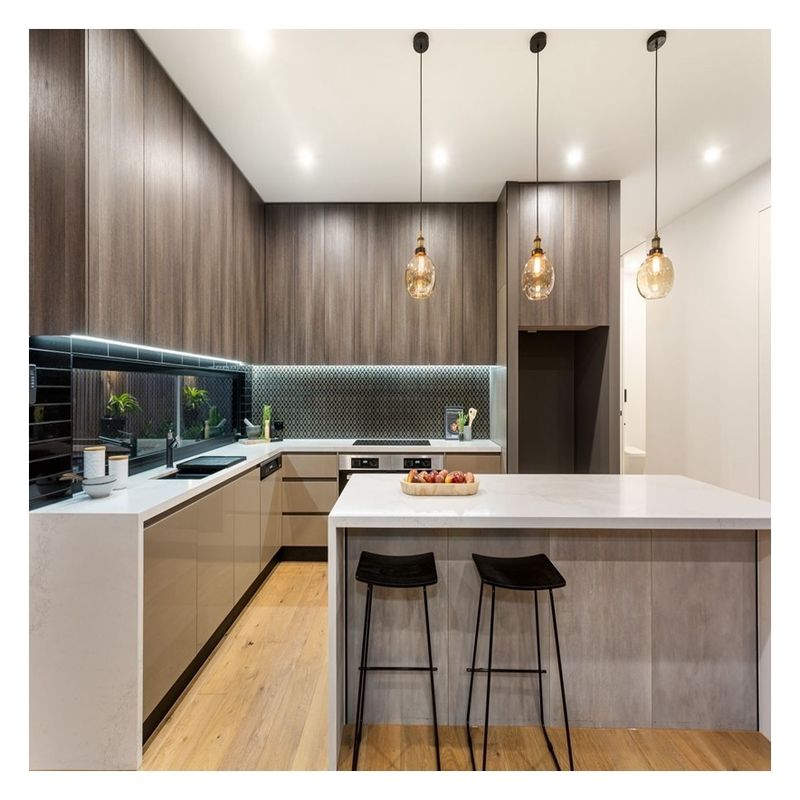 Venta al por mayor Cartel de colores de Ral personalizado gabinete de cocina de chapa de madera para diseño moderno