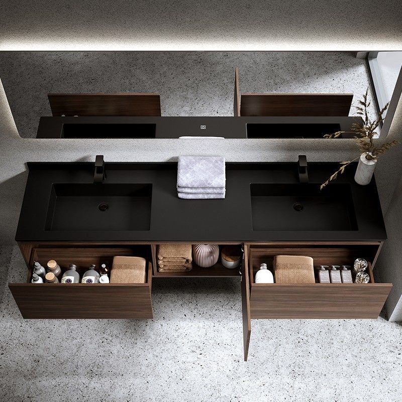 Muebles modernos gabinetes de baño con puertas con espejo y encimera de piedra de cuarzo