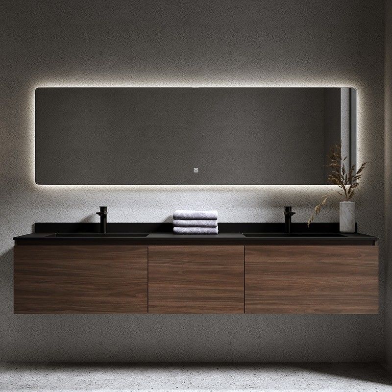 Muebles modernos gabinetes de baño con puertas con espejo y encimera de piedra de cuarzo