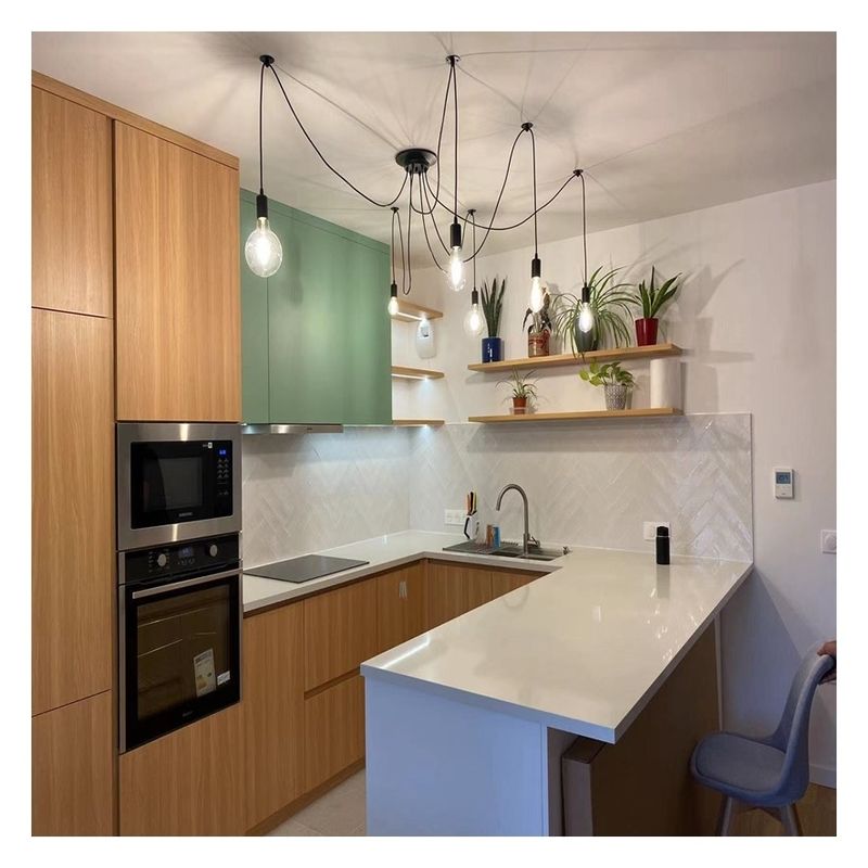 Venta al por mayor Cartel de colores de Ral personalizado gabinete de cocina de chapa de madera para diseño moderno