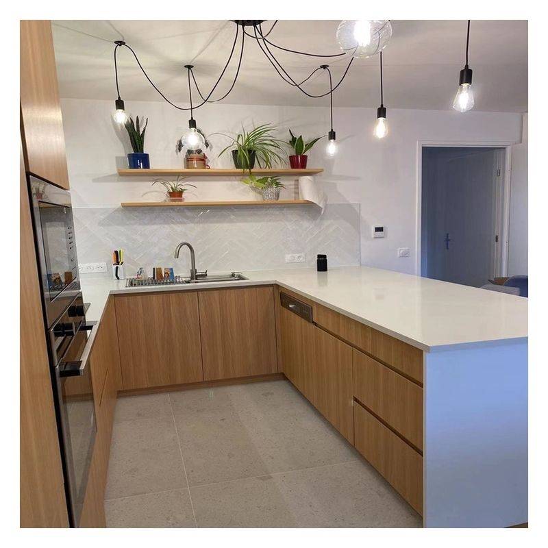 Venta al por mayor Cartel de colores de Ral personalizado gabinete de cocina de chapa de madera para diseño moderno