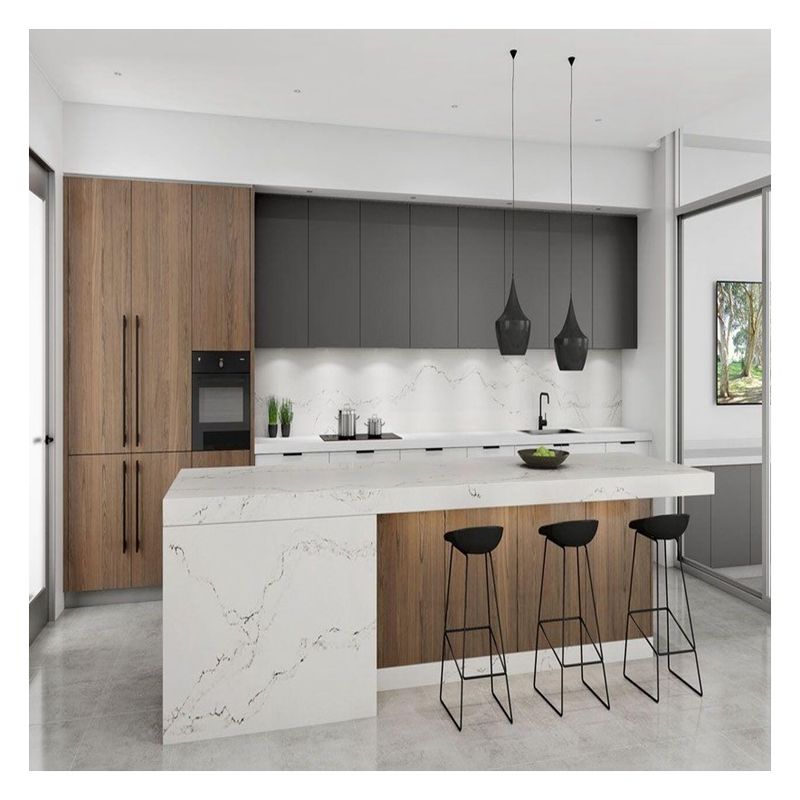 Venta al por mayor Cartel de colores de Ral personalizado gabinete de cocina de chapa de madera para diseño moderno