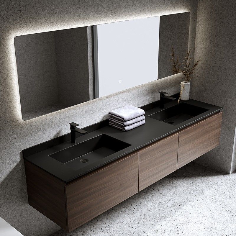 Muebles modernos gabinetes de baño con puertas con espejo y encimera de piedra de cuarzo
