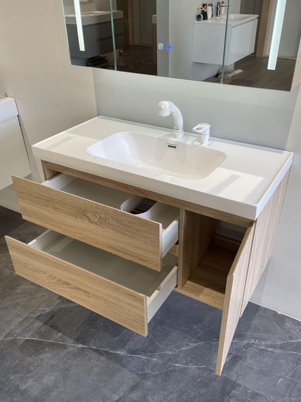 Hotel Baño Rectángulo Pared montada Vanidad con decoración de escritorio de piedra de cuarzo