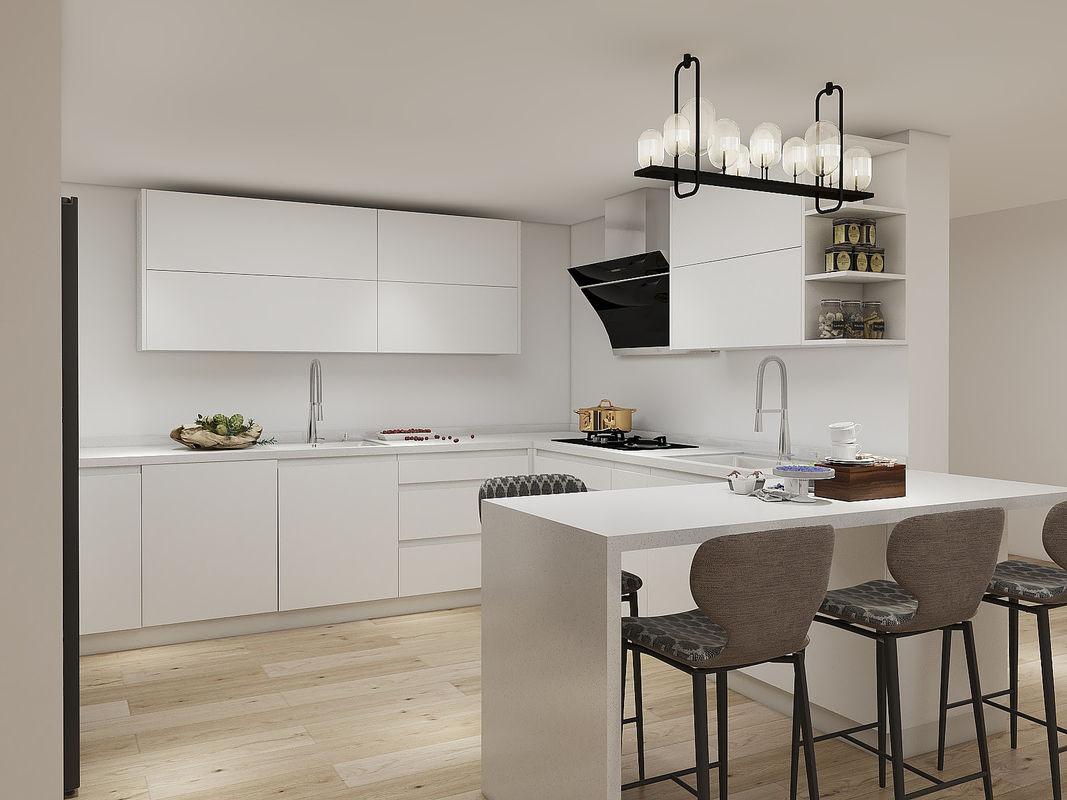 Cabinet de cocina de madera y blanco de alta brillantez Hdf muy ODM / OEM