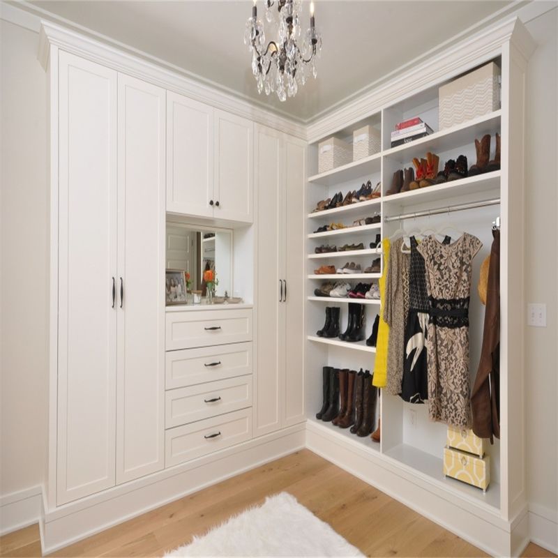 Armario específico YALIG White Walk-in Closet Armario de lujo con cajones y estante de pantalones