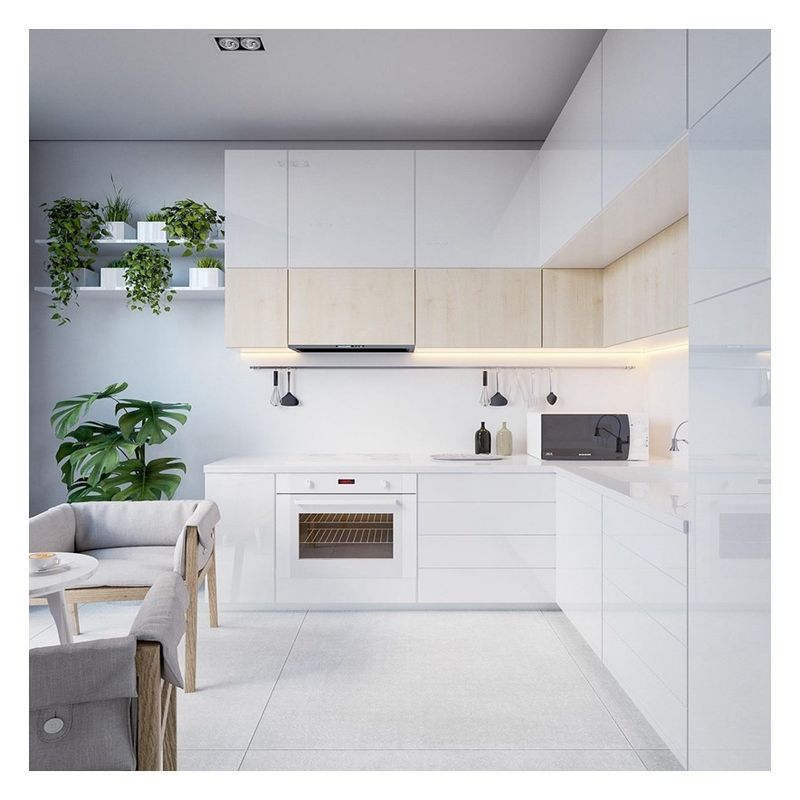 Cuadro de colores de Ral personalizado Armarios de cocina elegantes, blancos brillantes y de madera sólida