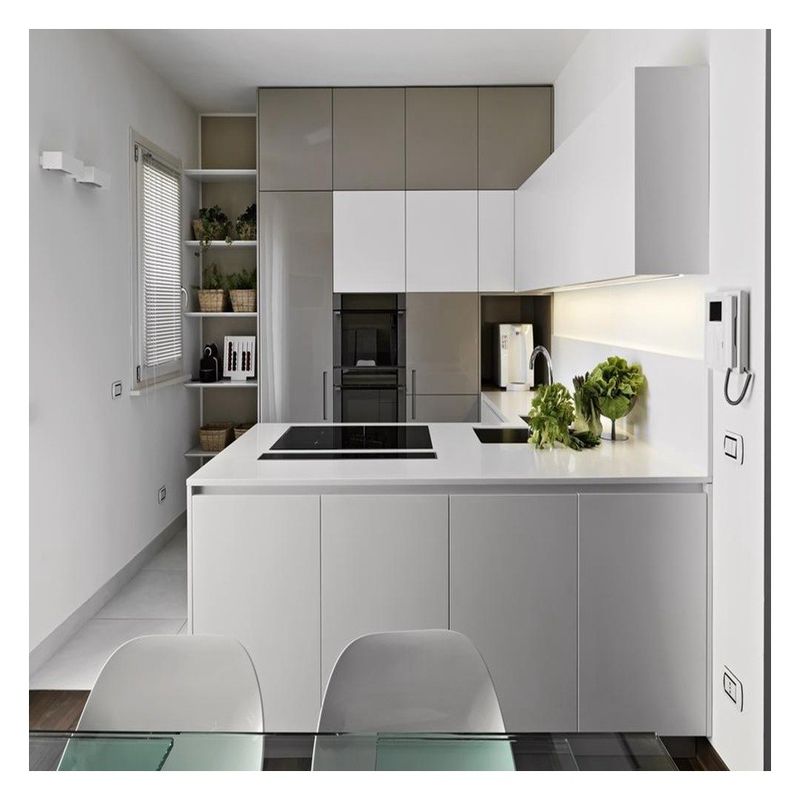 Cuadro de colores de Ral personalizado Armarios de cocina elegantes, blancos brillantes y de madera sólida