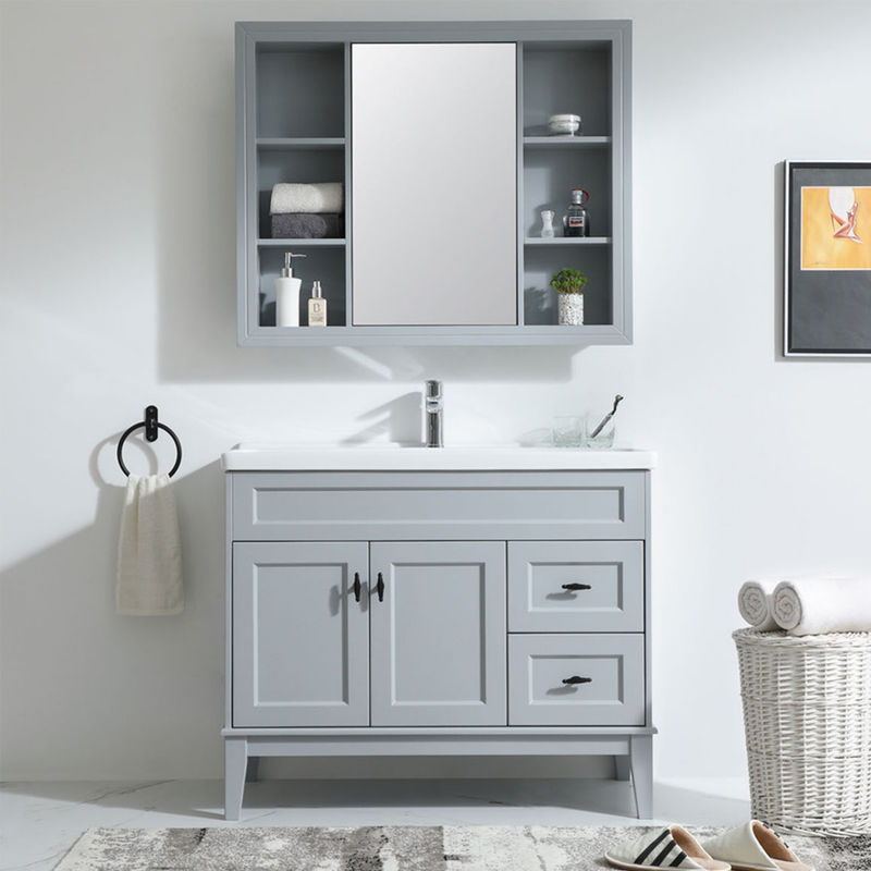 Baño Vanidad PVC / Laca Puerta de acabado Moderno de madera de piso de pie Pequeño fregadero único