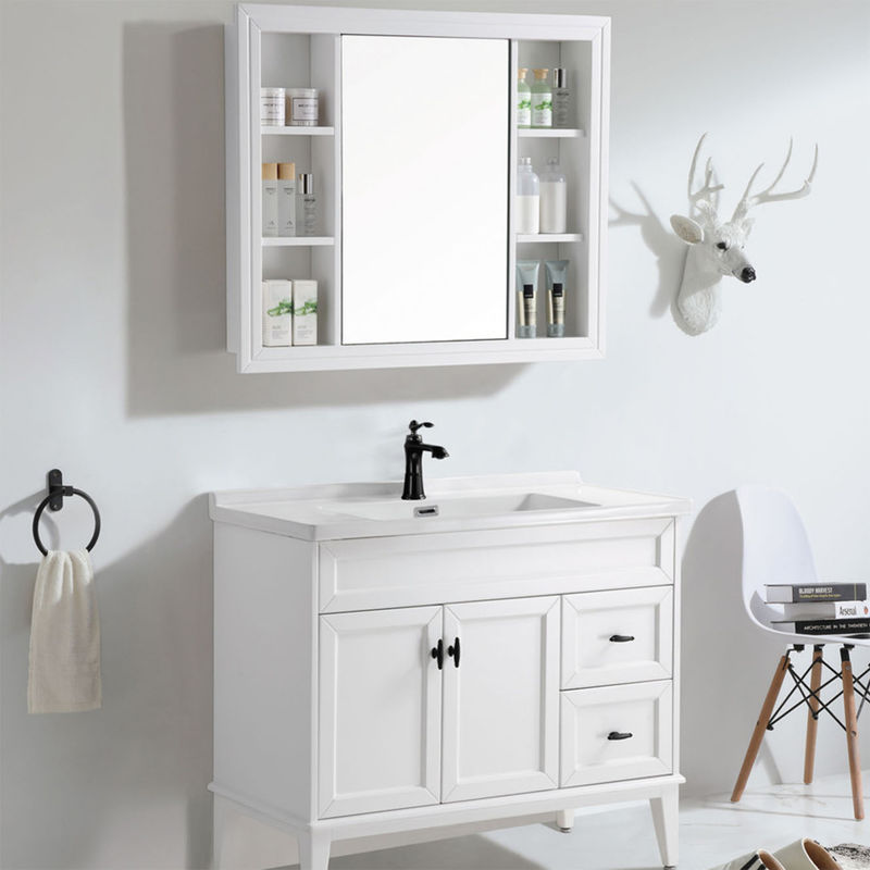Baño Vanidad PVC / Laca Puerta de acabado Moderno de madera de piso de pie Pequeño fregadero único